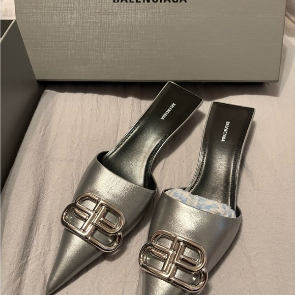 Balenciaga Metallic Silver Mules